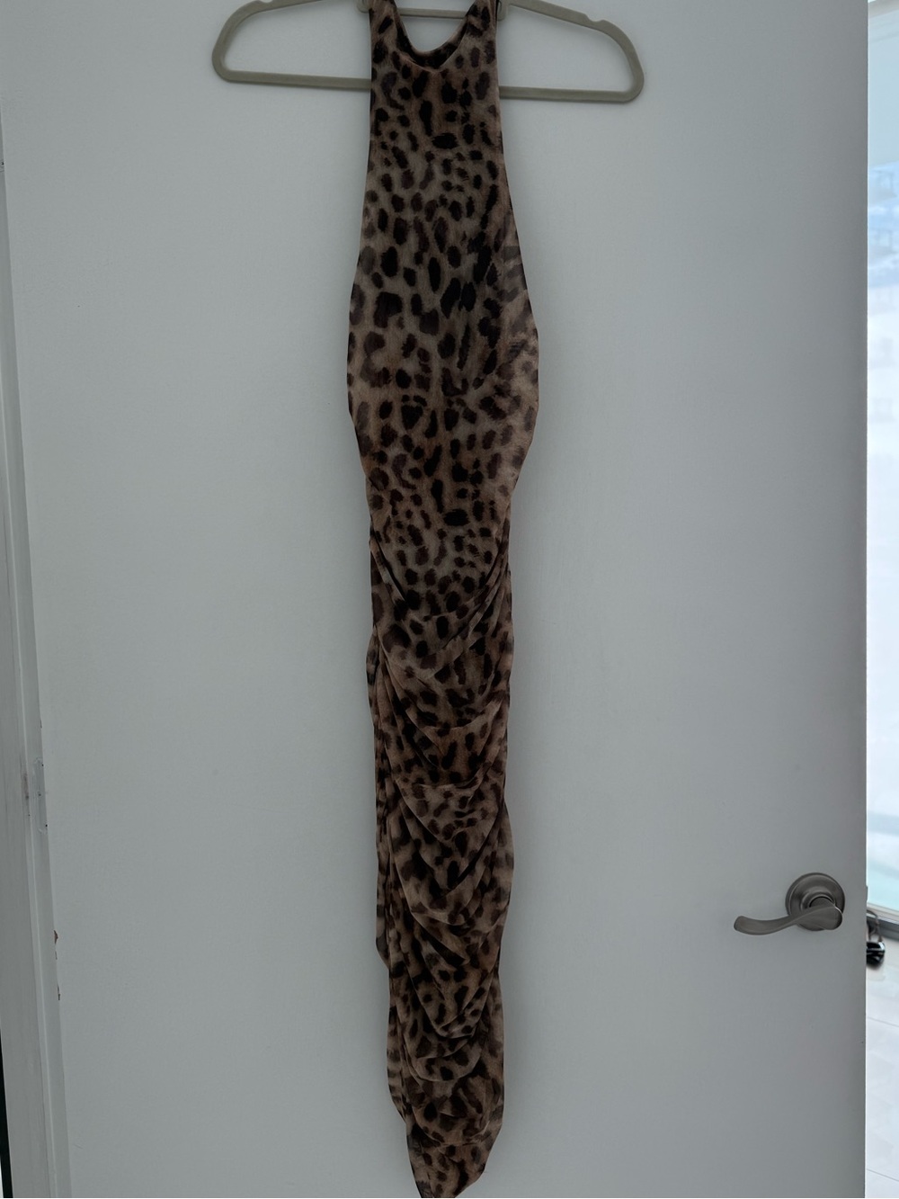 Zara Leopard Print Backless Maxi Dress in Brown and Black